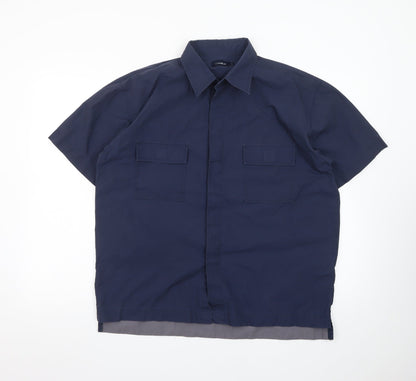 Republic Men's Blue Short Sleeve Cotton Button-Up Shirt L