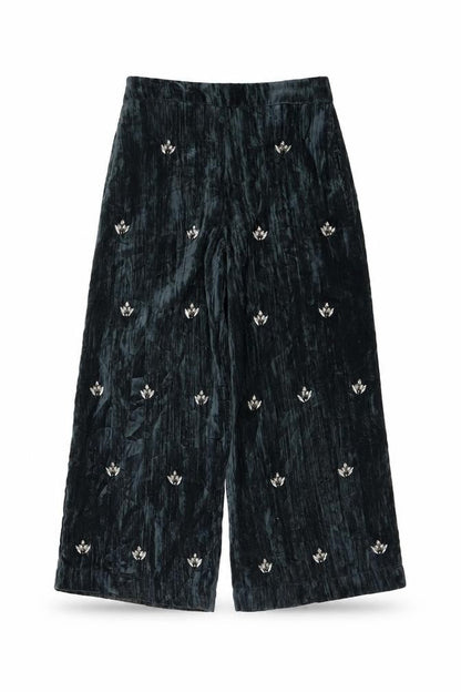ZARA Girls Black Velvet Embellished Wide Leg Trousers Age 8 Years