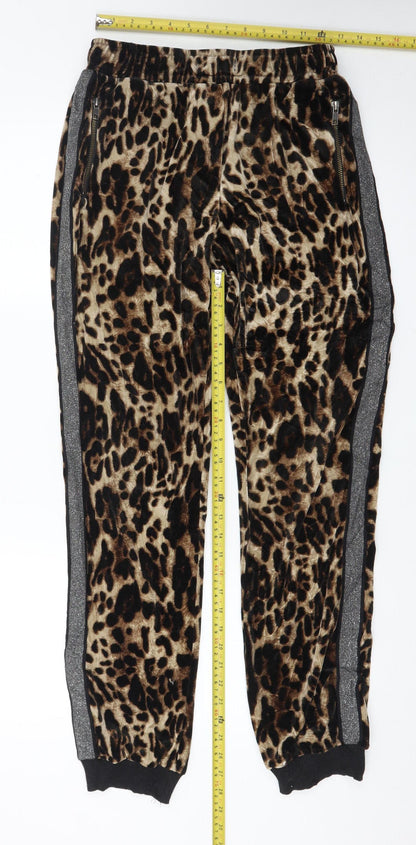 NÜ Denmark Women's Brown Animal Print Velour Jogger Trousers Size S
