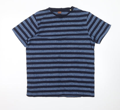 Common People Men's Blue Striped Cotton T-Shirt Size L