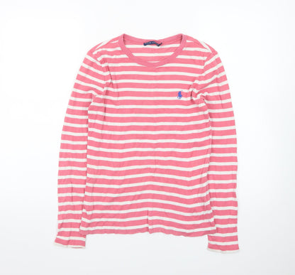 Ralph Lauren Women's Pink Striped Long Sleeve Cotton T-Shirt M