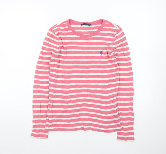 Ralph Lauren Women's Pink Striped Long Sleeve Cotton T-Shirt M