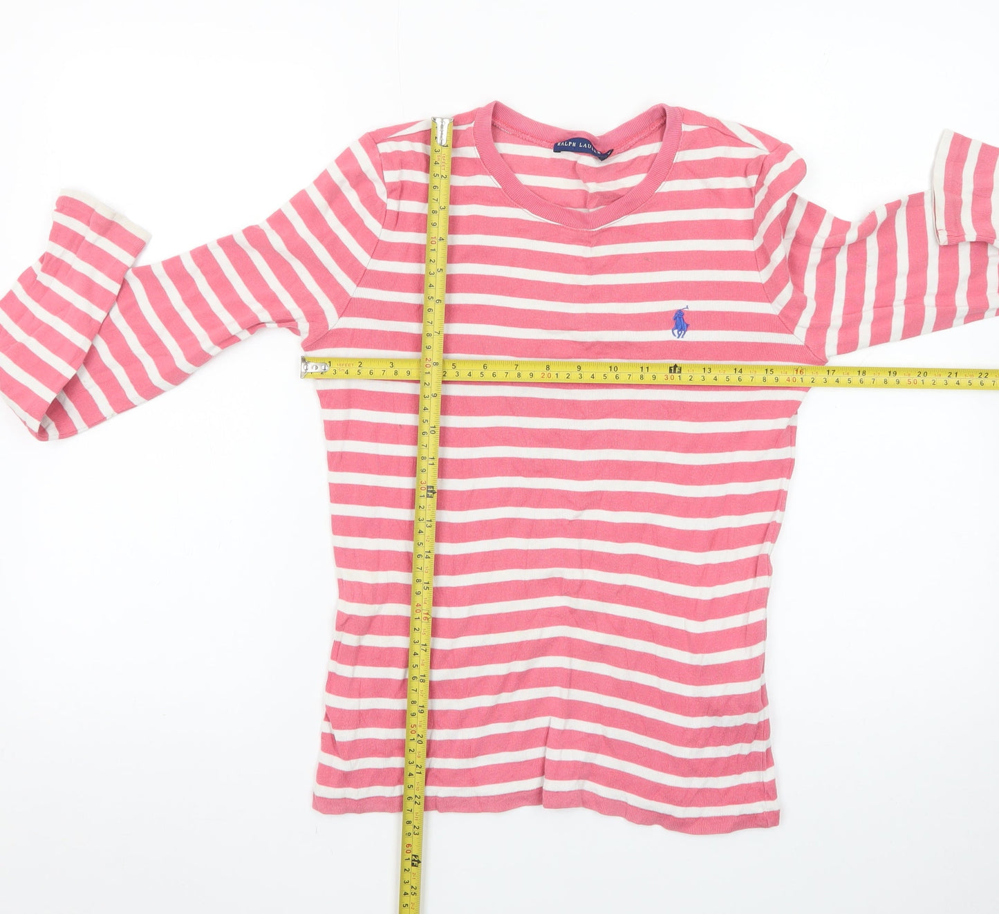 Ralph Lauren Women's Pink Striped Long Sleeve Cotton T-Shirt M