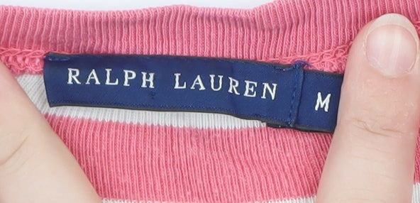 Ralph Lauren Women's Pink Striped Long Sleeve Cotton T-Shirt M