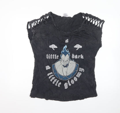 Disney Women’s Black Hades Graphic Cut-Out Sleeveless T-Shirt Size L
