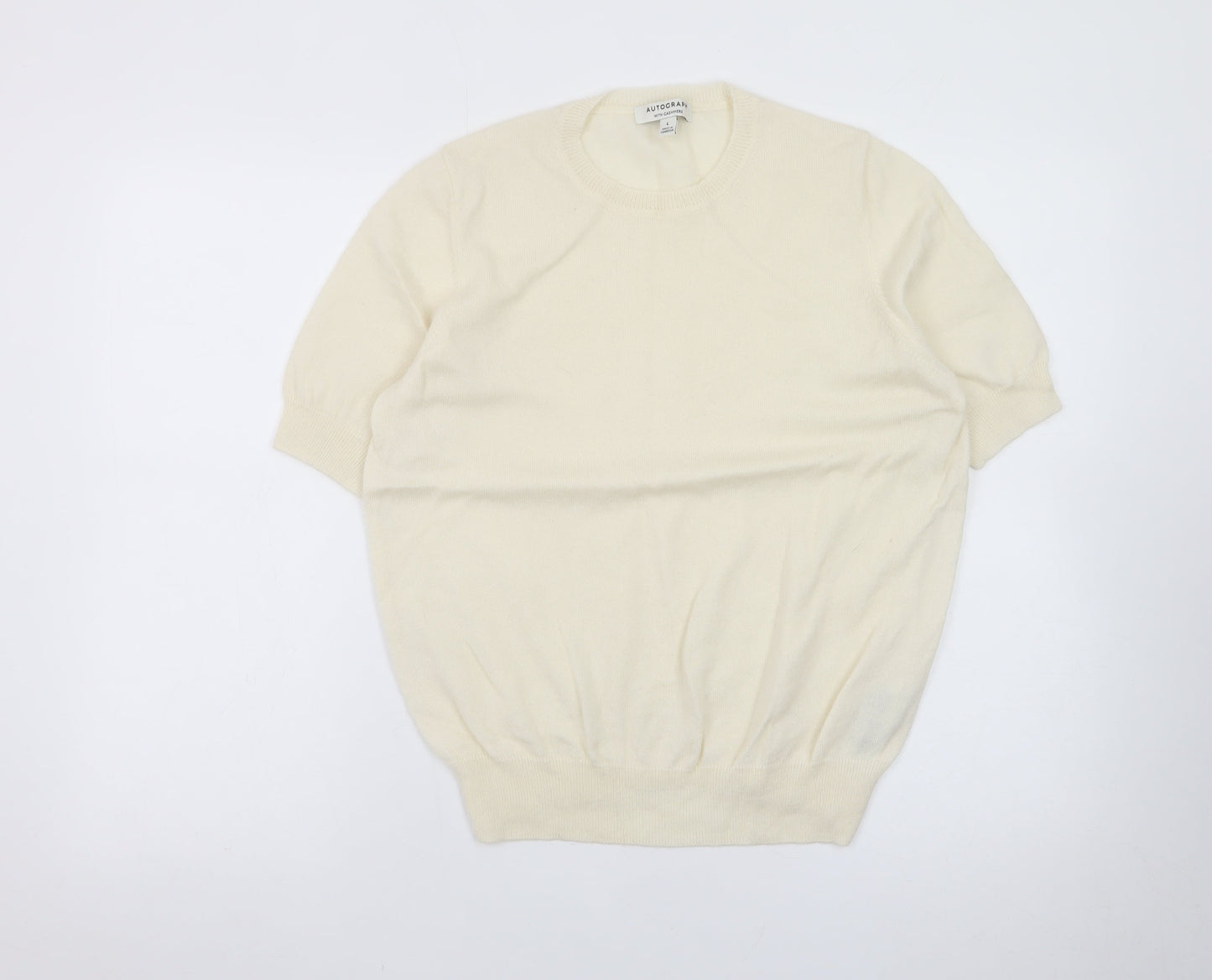 Marks and Spencer Women Ivory Cashmere Blend Short Sleeve Jumper L