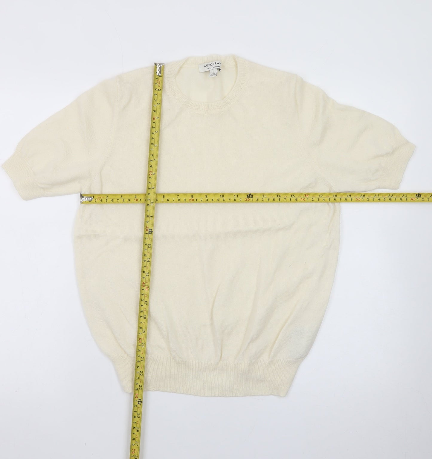Marks and Spencer Women Ivory Cashmere Blend Short Sleeve Jumper L