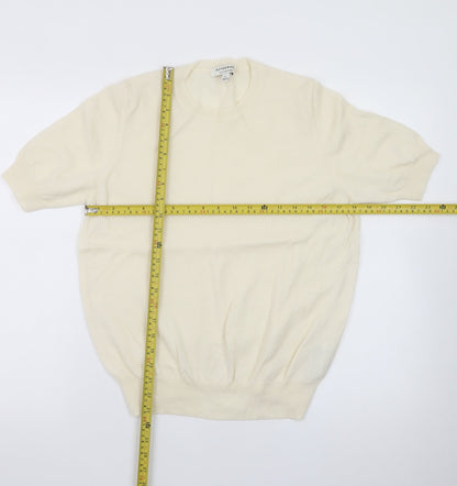 Marks and Spencer Women Ivory Cashmere Blend Short Sleeve Jumper L