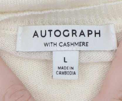 Marks and Spencer Women Ivory Cashmere Blend Short Sleeve Jumper L