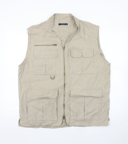 CU & Co. Men's Beige Cotton Safari Waistcoat Vest L