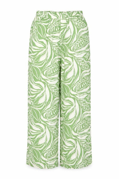 Flamant Rose Womens Green Leaf Print Wide-Leg Linen Trousers Size L