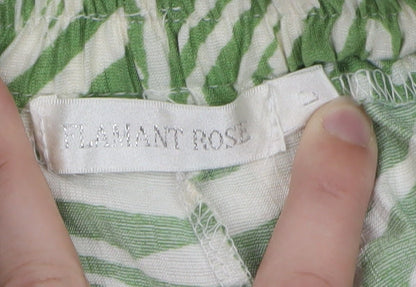 Flamant Rose Womens Green Leaf Print Wide-Leg Linen Trousers Size L