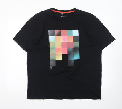 Next Men's Black XL Regular Fit Graphic Print Cotton T-Shirt