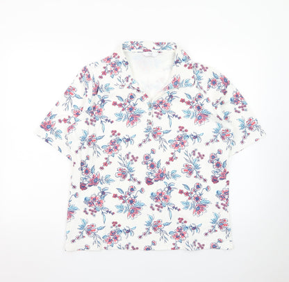 ISLE Womens Multicoloured Floral Collared Polo Shirt Size L 18-20