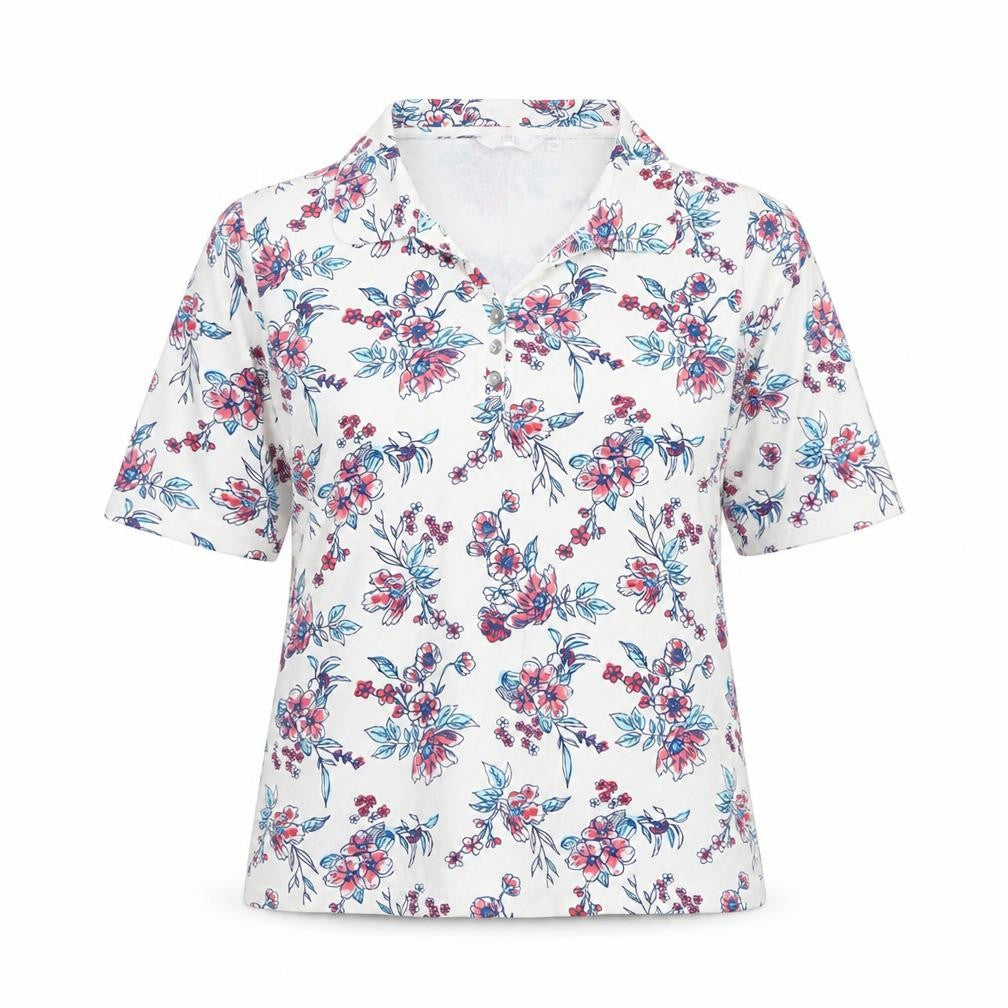 ISLE Womens Multicoloured Floral Collared Polo Shirt Size L 18-20