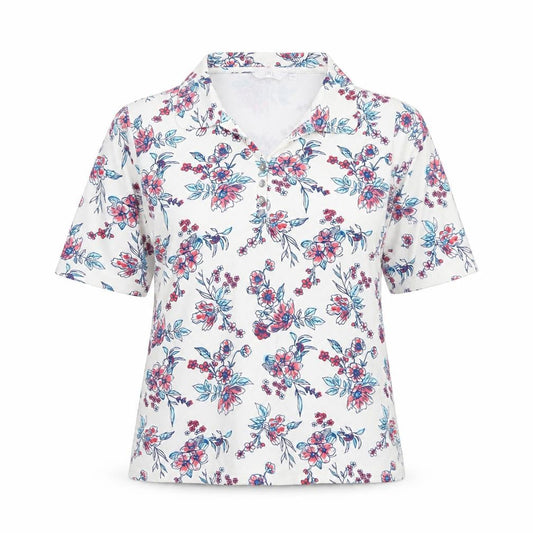 ISLE Womens Multicoloured Floral Collared Polo Shirt Size L 18-20