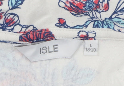 ISLE Womens Multicoloured Floral Collared Polo Shirt Size L 18-20