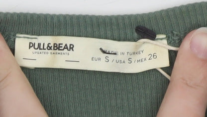 Pull & Bear Women Green S Ribbed Tank Dress Cotton Blend