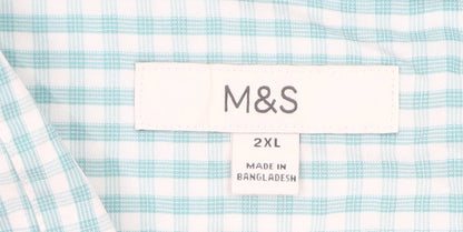 Marks and Spencer Men's Blue Check Short Sleeve Dress Shirt 2XL