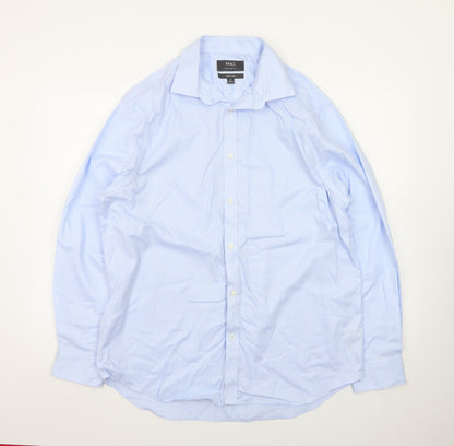 Marks and Spencer Men’s Blue Regular Fit Non-Iron Long Sleeve Dress Shirt 42cm