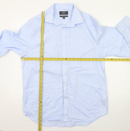 Marks and Spencer Men’s Blue Regular Fit Non-Iron Long Sleeve Dress Shirt 42cm