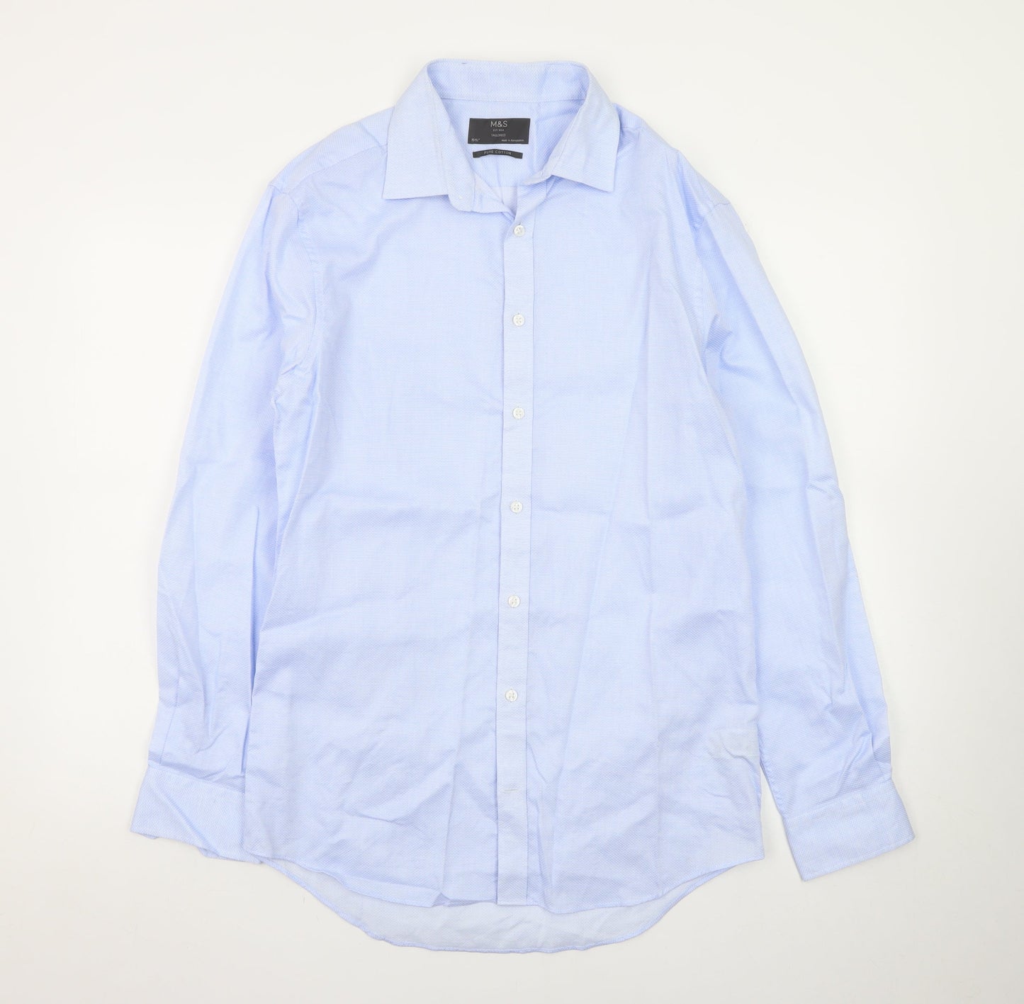 Marks and Spencer Men's Blue Tailored Fit 15.5in Pure Cotton Formal Shirt