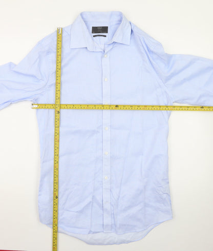 Marks and Spencer Men's Blue Tailored Fit 15.5in Pure Cotton Formal Shirt