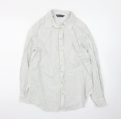 Marks and Spencer Women’s White Striped Button-Up Shirt Size 8