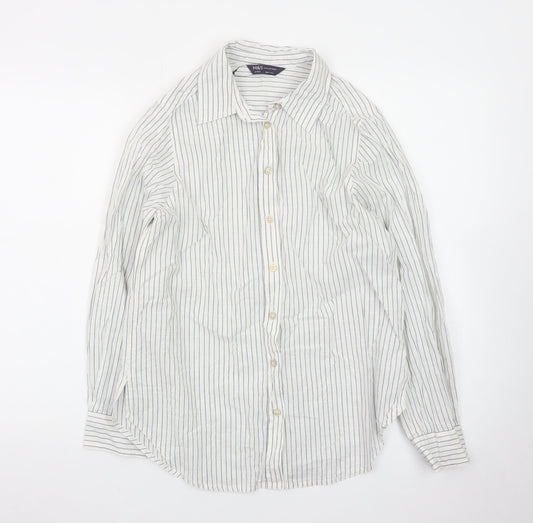 Marks and Spencer Women’s White Striped Button-Up Shirt Size 8