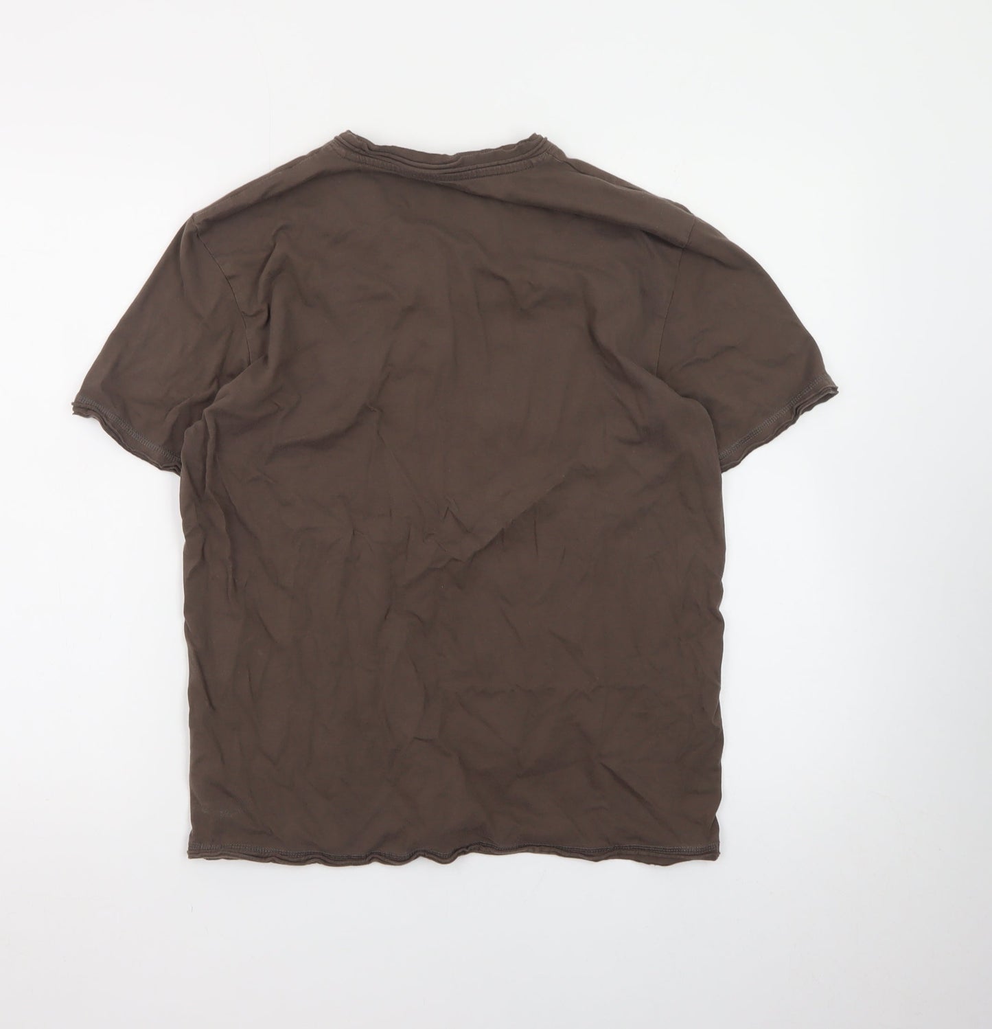 Next Men's Brown Henley Short Sleeve Graphic Cotton T-Shirt Size L