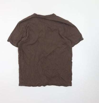 Next Men's Brown Henley Short Sleeve Graphic Cotton T-Shirt Size L