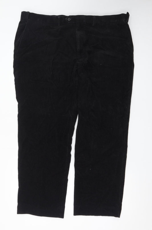 Marks and Spencer Womens Black Corduroy Straight Trousers Size 42in Waist