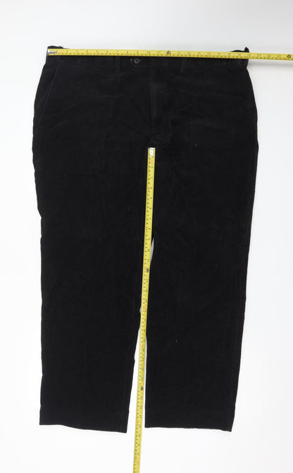 Marks and Spencer Womens Black Corduroy Straight Trousers Size 42in Waist