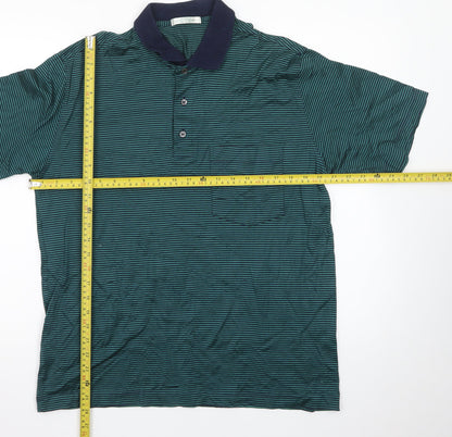 Marks and Spencer St Michael Green Striped Cotton Polo Shirt Men's M