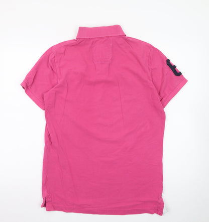 Superdry Men's Pink Cotton Polo Shirt Size L Short Sleeve Classic Fit