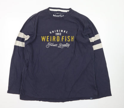 Weird Fish Men's Blue Long Sleeve Cotton Graphic T-Shirt 2XL