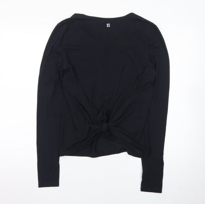 Sweaty Betty Womens Black V-Neck Long Sleeve Stretch Top Size M