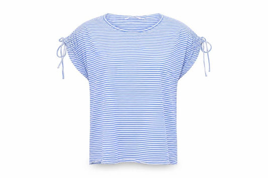 ISLE ESSENTIALS Women's Blue Striped Short Sleeve Cotton T-Shirt Size S