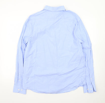 Marks and Spencer Men's Blue Regular Fit Pure Cotton Long Sleeve Dress Shirt L