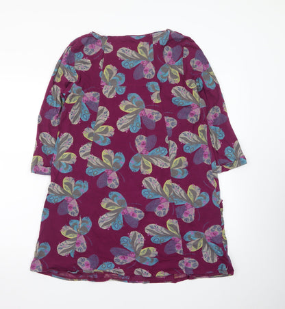 White Stuff Women’s Purple Floral Shift Dress Size 14 3/4 Sleeve