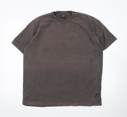 Stussy Men's Brown Cotton Crew Neck Short Sleeve T-Shirt L