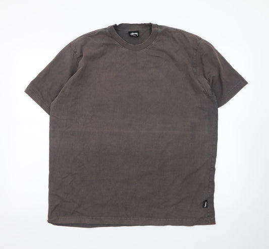 Stussy Men's Brown Cotton Crew Neck Short Sleeve T-Shirt L