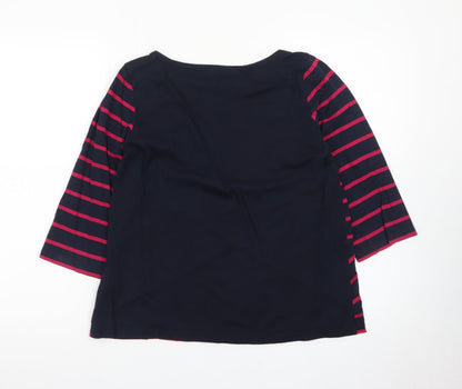 Tommy Hilfiger Women Navy & Pink Striped 3/4 Sleeve Top Size M