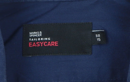 Marks and Spencer Men's Blue Easycare Classic Long Sleeve Dress Shirt Size 15/38