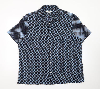 Marks and Spencer Men's Blue Geometric Short Sleeve 2XL Dress Shirt