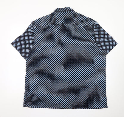 Marks and Spencer Men's Blue Geometric Short Sleeve 2XL Dress Shirt
