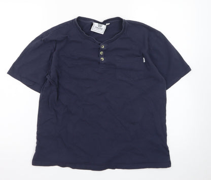 TOG24 Men’s Blue Henley Short Sleeve Cotton T-Shirt M Regular Fit
