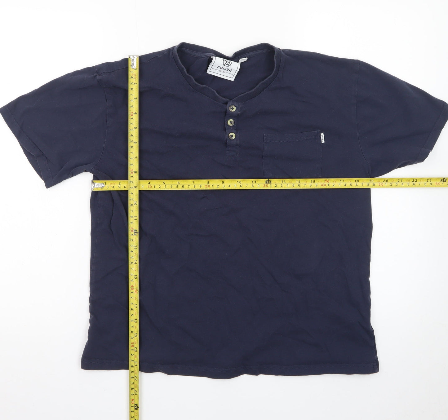 TOG24 Men’s Blue Henley Short Sleeve Cotton T-Shirt M Regular Fit