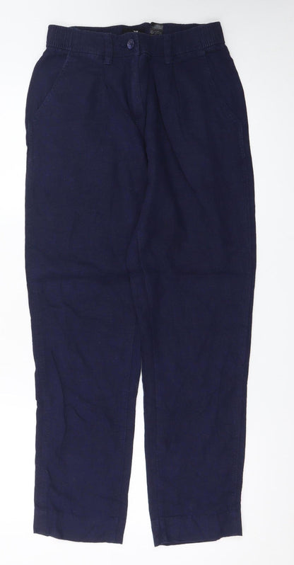 Next Women Navy Linen Blend Tapered Trousers Size 8R