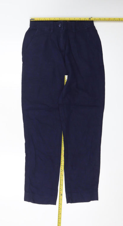 Next Women Navy Linen Blend Tapered Trousers Size 8R